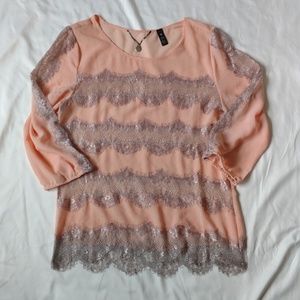 BKE Boutique lace chiffon top